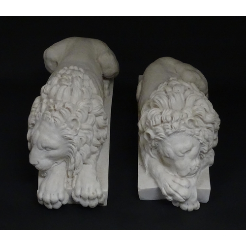 1228 - A pair of late 20thC cast models of the Rezzonico Lions after Antonio Canova. Approx. 11 1/4