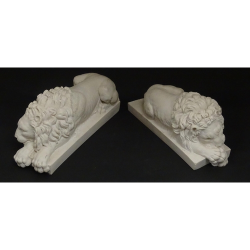 1228 - A pair of late 20thC cast models of the Rezzonico Lions after Antonio Canova. Approx. 11 1/4