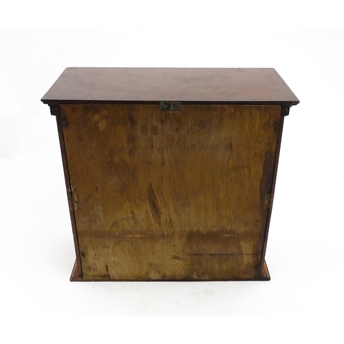 1238 - An early 20thC mahogany table top medicine cabinet with a dentil moulded frieze above two panelled c... 