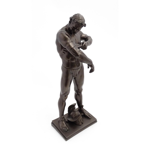 1241 - A 20thC bronzed resin sculpture after Brian Elton depicting a Roman gladiator / warrior wearing a cr... 