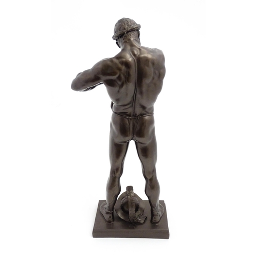 1241 - A 20thC bronzed resin sculpture after Brian Elton depicting a Roman gladiator / warrior wearing a cr... 