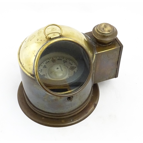 1246 - Nautical / Maritime Interest: An early 20thC brass ship's binnacle compass, with fitted lamp box to ... 