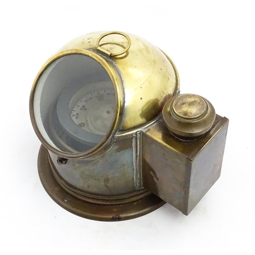 1246 - Nautical / Maritime Interest: An early 20thC brass ship's binnacle compass, with fitted lamp box to ... 