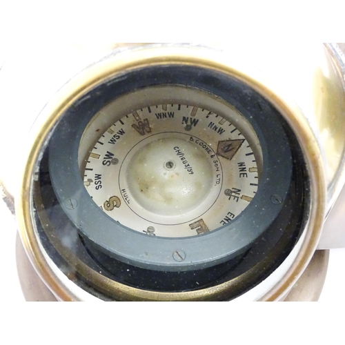 1246 - Nautical / Maritime Interest: An early 20thC brass ship's binnacle compass, with fitted lamp box to ... 