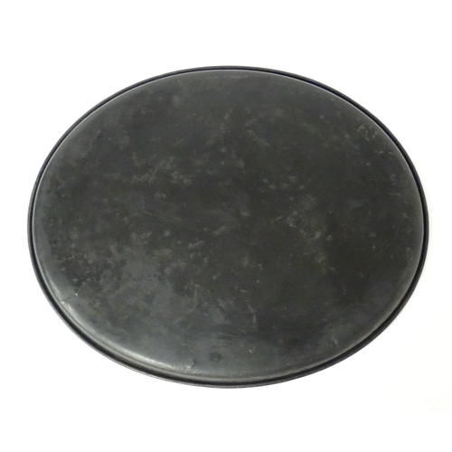 1252 - A Victorian toleware tray of oval form with gilt detail. Approx. 24