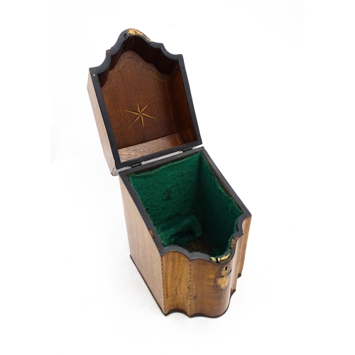 1257 - A 19thC mahogany knife box with serpentine front and satinwood stringing. Approx. 13 1/2