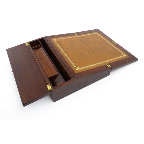 1262 - A late 19th / early 20thC rosewood writing slope with satinwood stringing. Approx. 4 1/4