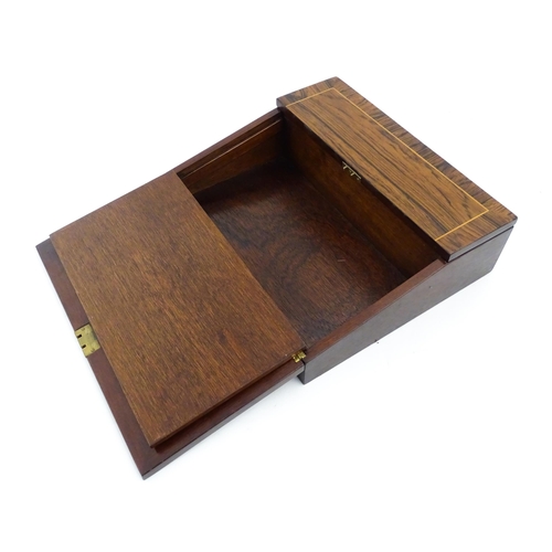 1262 - A late 19th / early 20thC rosewood writing slope with satinwood stringing. Approx. 4 1/4