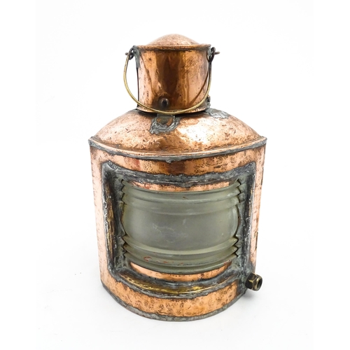 1265 - Nautical / Maritime Interest: A 20thC copper ships navigation lamp / lantern. Approx. 13