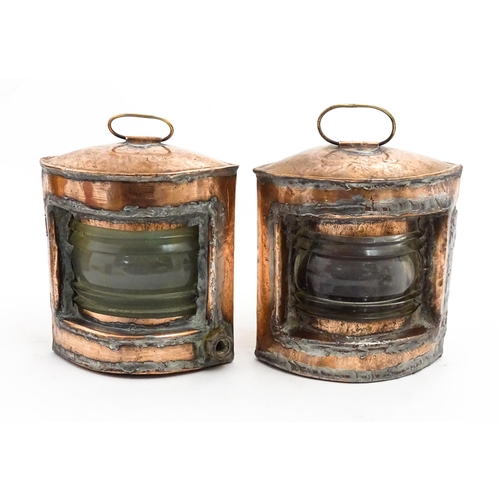 1266 - Nautical / Maritime Interest: A pair of 20thC copper Port and Starboard navigation lamps / lanterns.... 