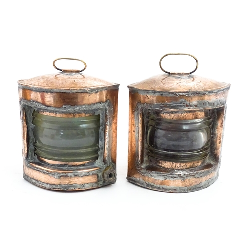 1266 - Nautical / Maritime Interest: A pair of 20thC copper Port and Starboard navigation lamps / lanterns.... 