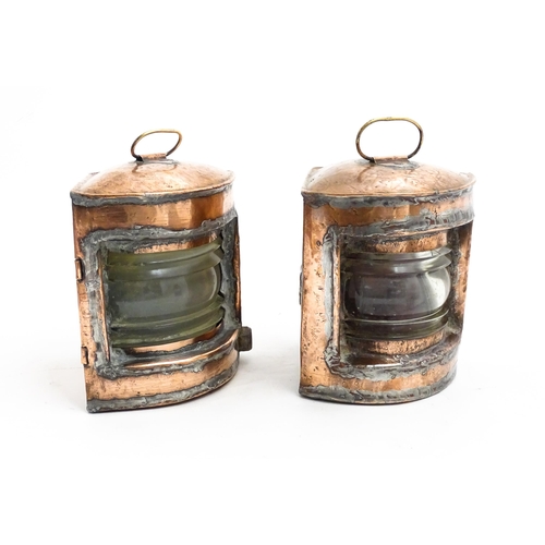 1266 - Nautical / Maritime Interest: A pair of 20thC copper Port and Starboard navigation lamps / lanterns.... 