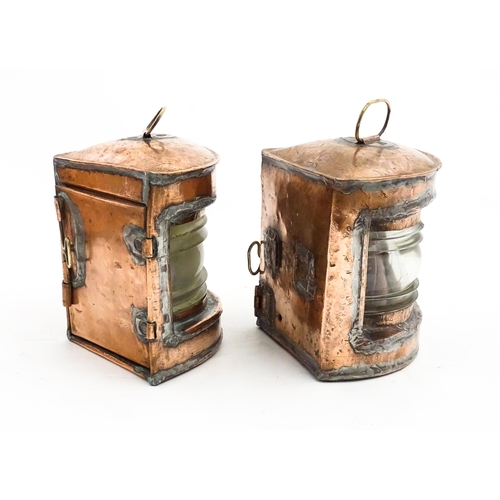 1266 - Nautical / Maritime Interest: A pair of 20thC copper Port and Starboard navigation lamps / lanterns.... 