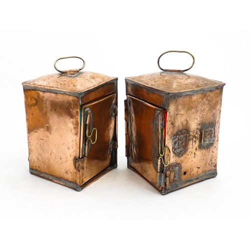 1266 - Nautical / Maritime Interest: A pair of 20thC copper Port and Starboard navigation lamps / lanterns.... 