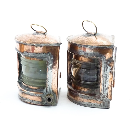 1266 - Nautical / Maritime Interest: A pair of 20thC copper Port and Starboard navigation lamps / lanterns.... 