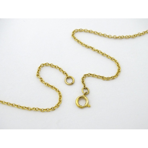 750 - A 9ct gold chain with a gilt metal pendant with enamel detail. Chain approx. 22