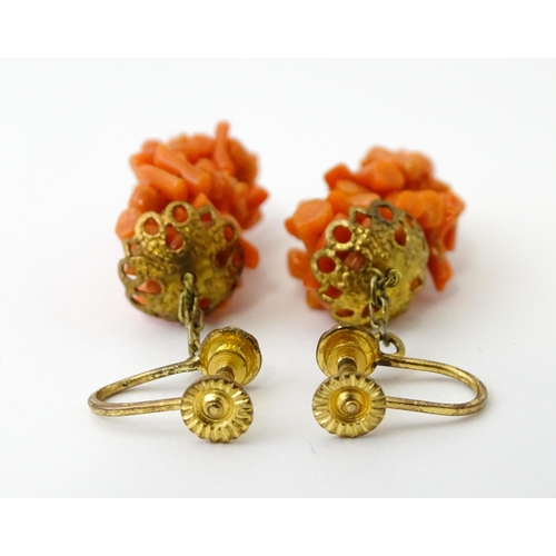 755 - Two pairs of vintage drop earrings, to include an example with micro mosaic detail, the other with c... 