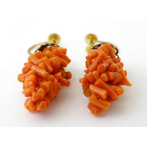 755 - Two pairs of vintage drop earrings, to include an example with micro mosaic detail, the other with c... 