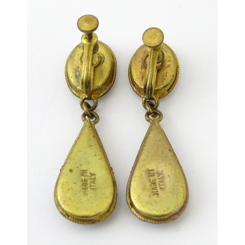 755 - Two pairs of vintage drop earrings, to include an example with micro mosaic detail, the other with c... 