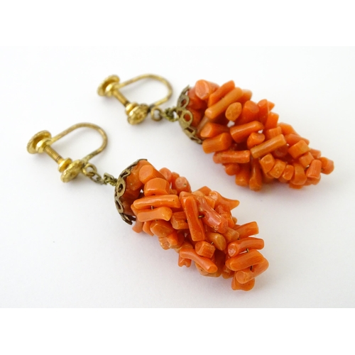 755 - Two pairs of vintage drop earrings, to include an example with micro mosaic detail, the other with c... 