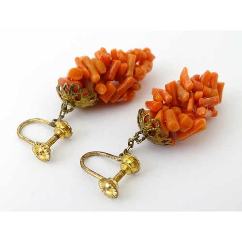 755 - Two pairs of vintage drop earrings, to include an example with micro mosaic detail, the other with c... 