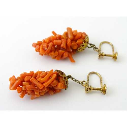 755 - Two pairs of vintage drop earrings, to include an example with micro mosaic detail, the other with c... 