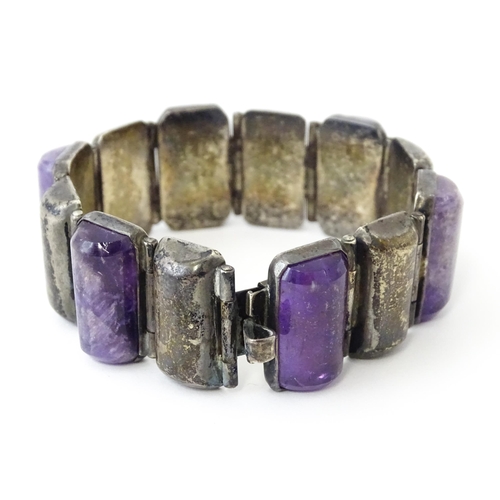 766 - Mexican silver items to include a bracelet set with amethyst by Damaso Gallegos of Taxco, a silver b... 