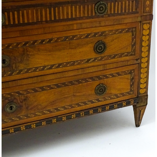 1454 - A 19thC continental desk with a roll top front having satinwood marquetry decoration alongside decor... 