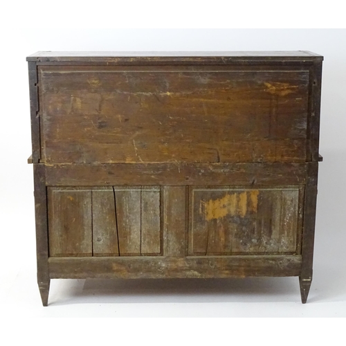 1454 - A 19thC continental desk with a roll top front having satinwood marquetry decoration alongside decor... 