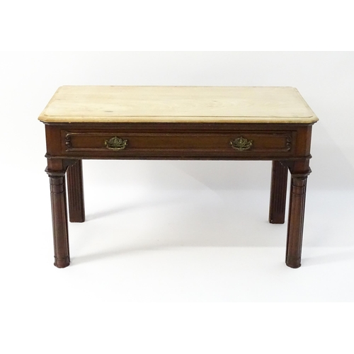 1546 - A late 19thC mahogany table with a single frieze drawer with carved mouldings above cluster column f... 