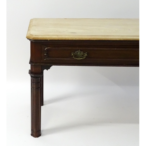 1546 - A late 19thC mahogany table with a single frieze drawer with carved mouldings above cluster column f... 