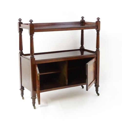 1591 - A Victorian mahogany buffet with gadrooned finials matched to the carved tapering legs. The buffet h... 