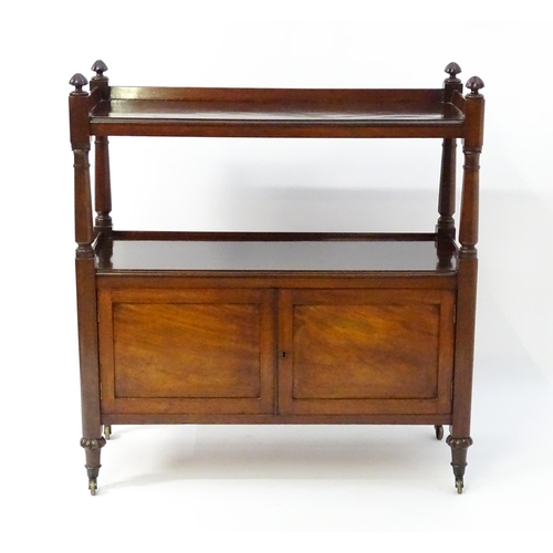 1591 - A Victorian mahogany buffet with gadrooned finials matched to the carved tapering legs. The buffet h... 