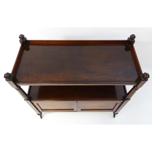 1591 - A Victorian mahogany buffet with gadrooned finials matched to the carved tapering legs. The buffet h... 