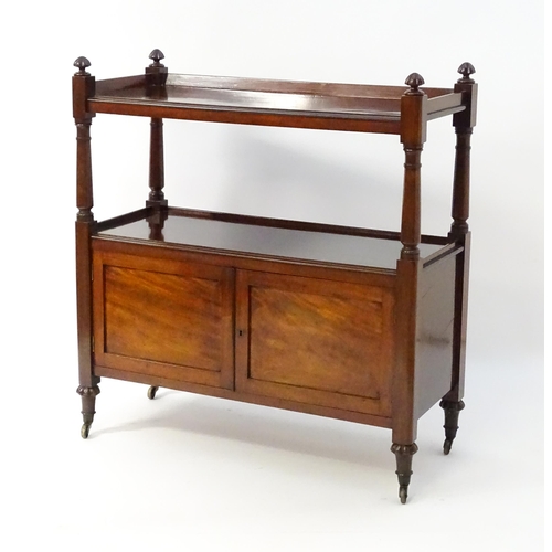 1591 - A Victorian mahogany buffet with gadrooned finials matched to the carved tapering legs. The buffet h... 