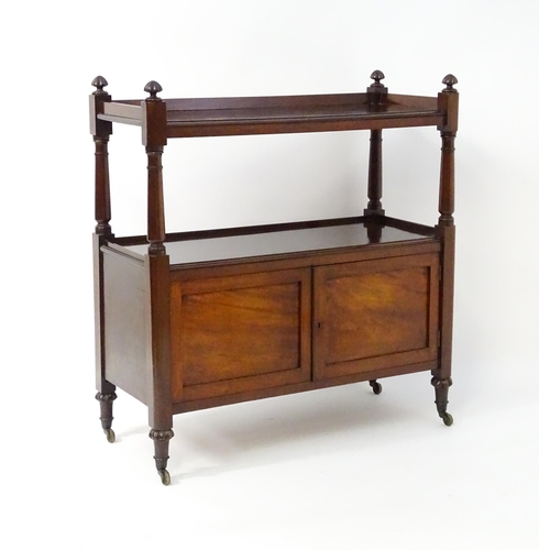 1591 - A Victorian mahogany buffet with gadrooned finials matched to the carved tapering legs. The buffet h... 