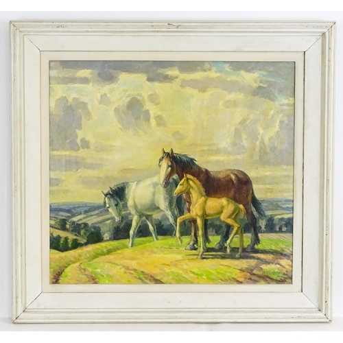 1707 - Manner of Harold Dearden, 20th century, Oil on canvas, A country landscape with a mare, foal and ano... 