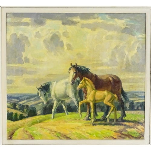 1707 - Manner of Harold Dearden, 20th century, Oil on canvas, A country landscape with a mare, foal and ano... 