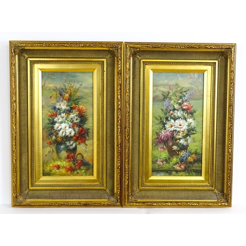 1727 - Johnny Gaston (b. 1955), Oil on board, A pair of still life studies, each depicting flowers in a vas... 