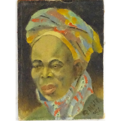 1728 - Barbara Hill, 20th century, Oil on canvas board, Two studies of African male heads. Both signed lowe... 