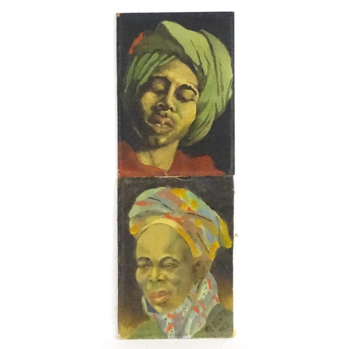 1728 - Barbara Hill, 20th century, Oil on canvas board, Two studies of African male heads. Both signed lowe... 