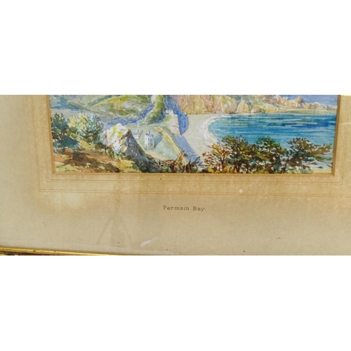 1813 - Early 20th century, Guernsey School, Watercolour, A view of Fermain Bay with boats on the water. Asc... 