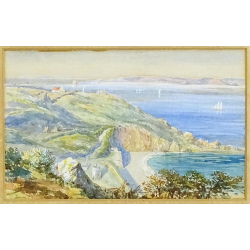 1813 - Early 20th century, Guernsey School, Watercolour, A view of Fermain Bay with boats on the water. Asc... 