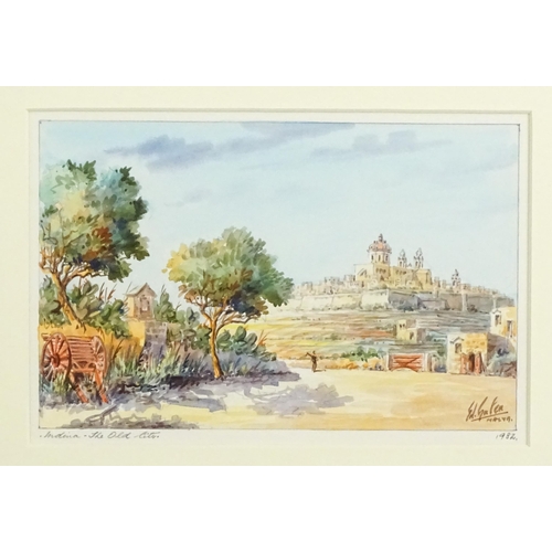 1814 - Edwin Galea (b. 1934), Maltese School, Watercolour, Mdina, The Old City. Signed lower right and titl... 