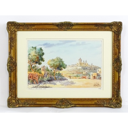 1814 - Edwin Galea (b. 1934), Maltese School, Watercolour, Mdina, The Old City. Signed lower right and titl... 