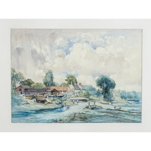 1820 - George Robert Rushton (1869-1947), Watercolour, A boatyard scene with boats, figures, anchors and bu... 