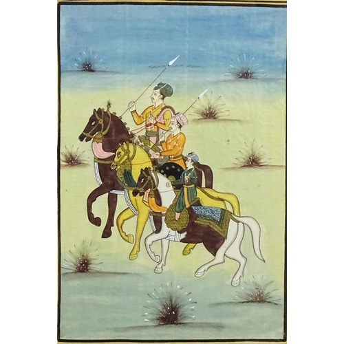 1823 - Indian / Persian School, Gouache, Three figures on horseback, two with spears. Approx. 18 1/2