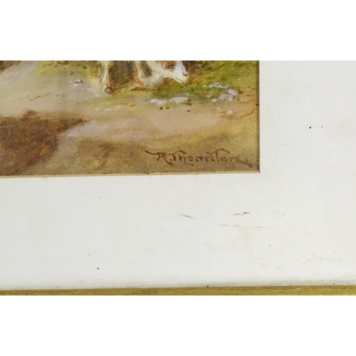 1824 - R. Thornton, Early 20th century, Watercolour, An alpine scene with goats on a hillside. Signed lower... 