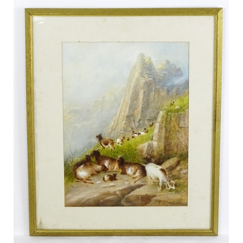 1824 - R. Thornton, Early 20th century, Watercolour, An alpine scene with goats on a hillside. Signed lower... 