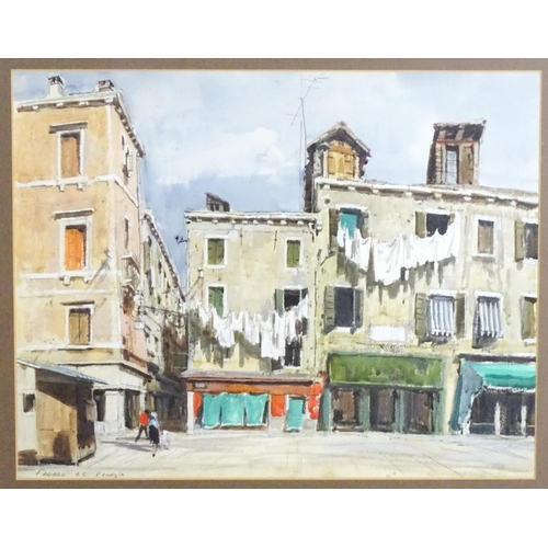 1827 - Farago, 20th century, Italian School, Watercolour. A Venetian street scene with figures and hanging ... 